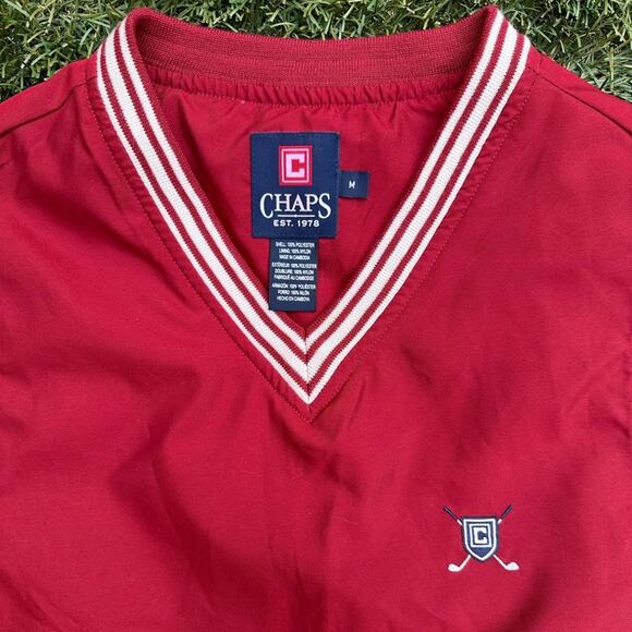 Chaps Crest Logo V Neck Banded Pullover Golf Vest 90s Retro Windbreaker Layer M - Picture 2 of 10